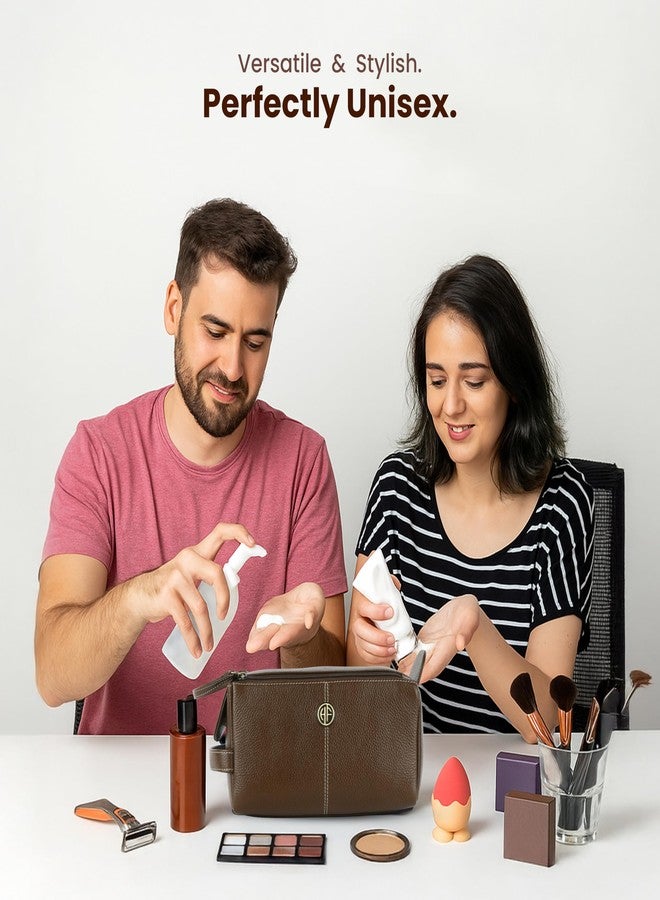 Hammonds Flycatcher Genuine Leather Toiletry Bag for Men and Women - Travel Organizer Pouch, Shaving Kit Bag for Men, Cosmetic Organizer Bag, Toiletry Pouch for Men with Multiple Pockets - Brushwood - Image 4